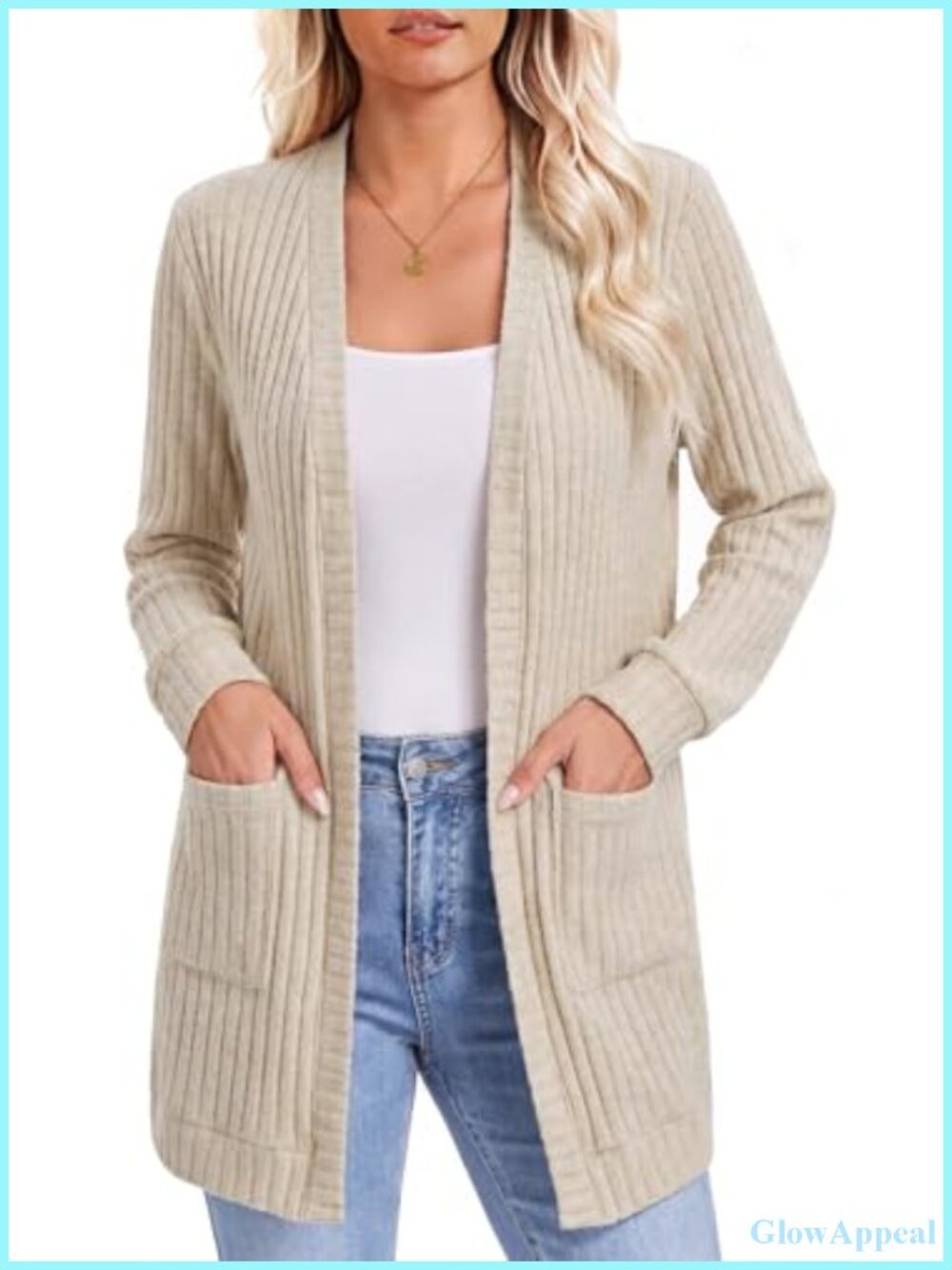 Women's Cardigan Long Sleeve Open Front Lightweight Knit with Pockets